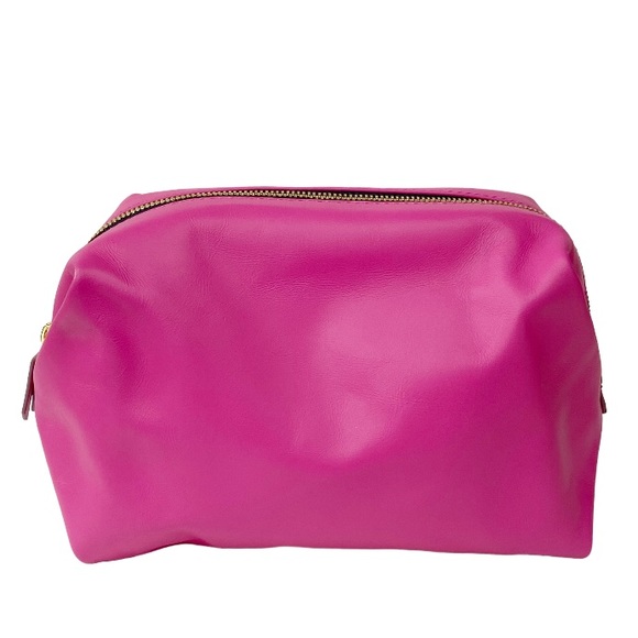 J. Crew Harper Mini Dopp Kit Toiletry Bag in Barbie Pink Italian Leather New - Picture 3 of 12
